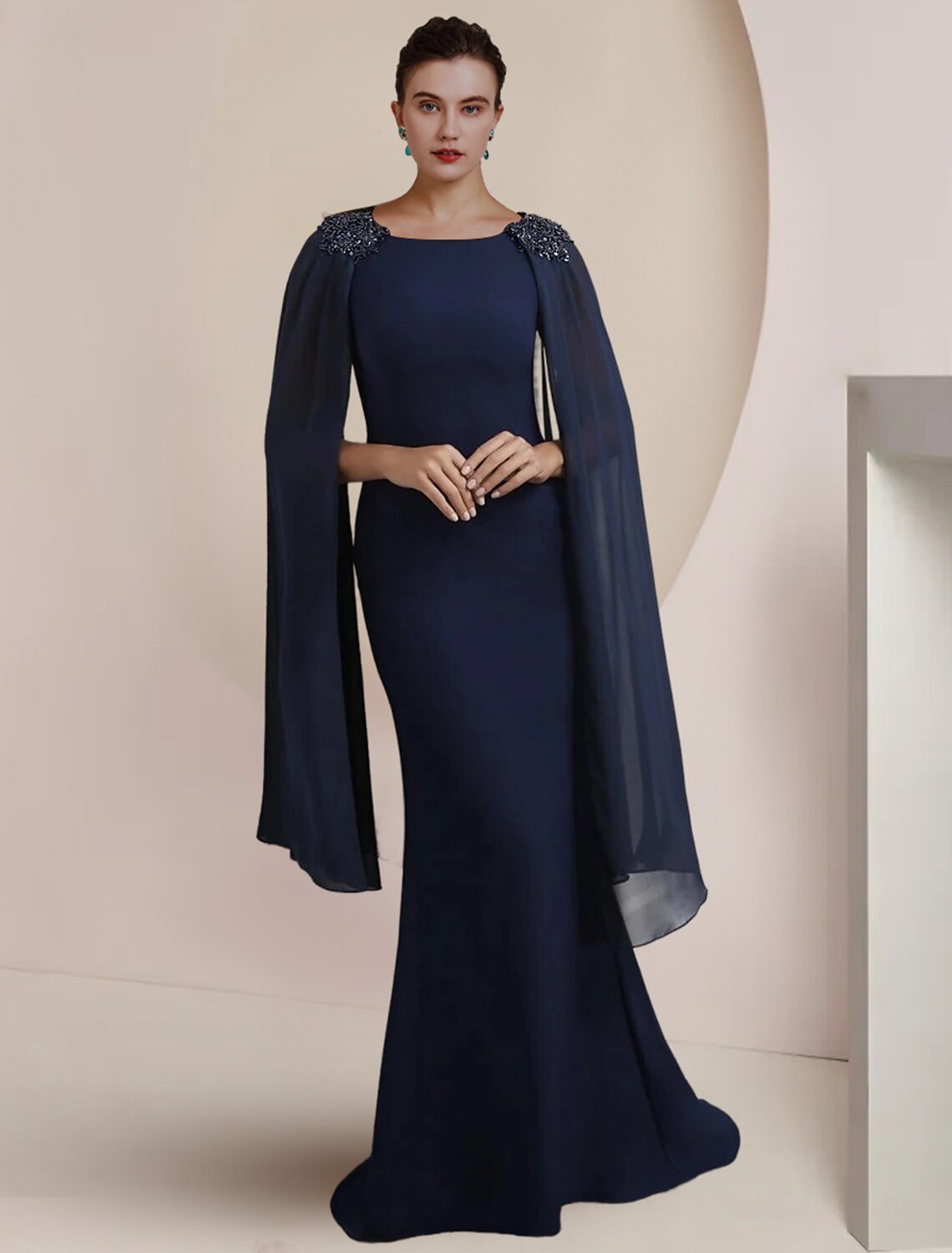 Wholesale  Mermaid / Trumpet Mother of the Bride Dress Formal Wedding Guest Elegant Scoop Neck Sweep / Brush Train Chiffon Sleeveless with Beading